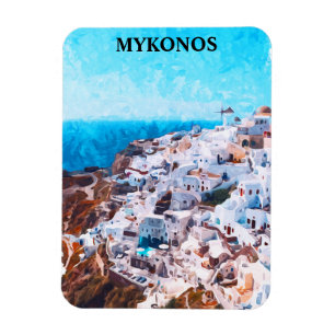 Mykonos Greece Watercolor Painting Magnet
