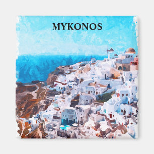 Mykonos Greece Watercolor Painting Magnet