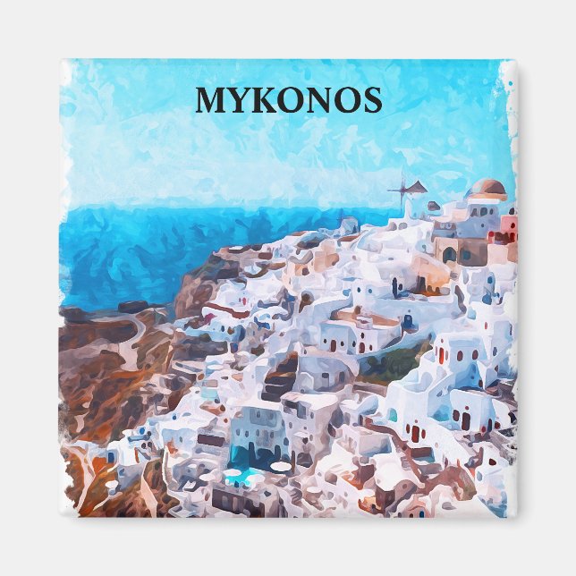 Mykonos Greece Watercolor Painting Magnet (Front)