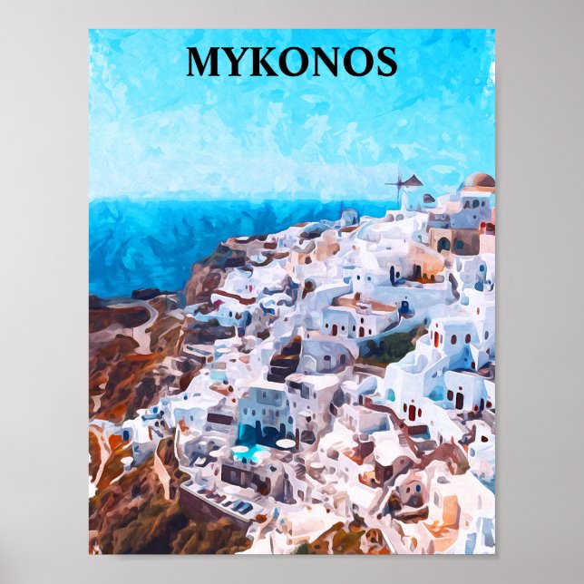 Mykonos Greece Watercolor Painting Poster (Front)