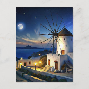 Mykonos, Greece Windmill Night Postcard