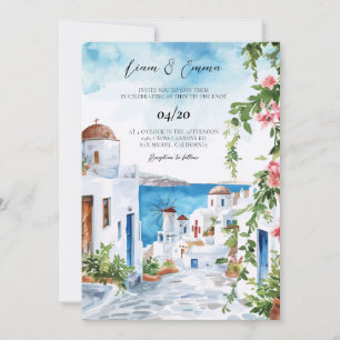 Mykonos Greek Island Watercolor Wedding Invitation