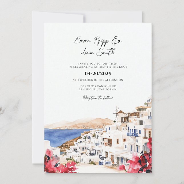 Mykonos Greek Wedding Destination Invitation (Front)