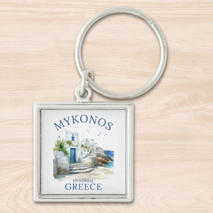 Mykonos in Watercolor Bliss Key Ring