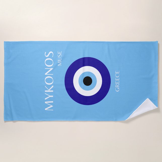 Mykonos Muse, Blue Beach Towel (Front)
