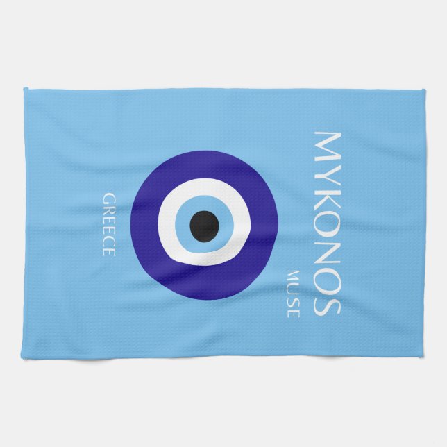 Mykonos Muse, Blue Tea Towel (Horizontal)