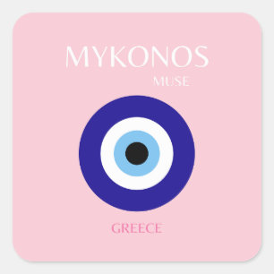 Mykonos Muse, Mykonos, Pink Square Sticker