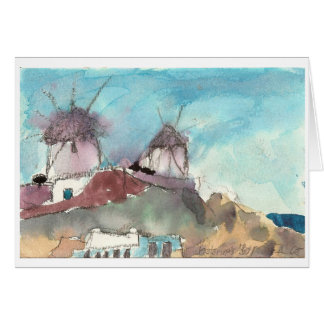 "Mykonos Windmills" watercolor art card