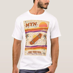 MYN Vintage 70s Sunset Skateboard Palm Tree T-Shirt