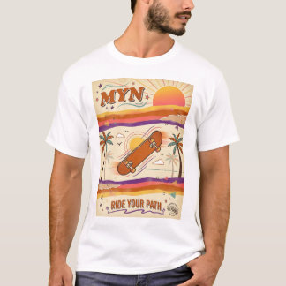 MYN Vintage 70s Sunset Skateboard Palm Tree T-Shirt