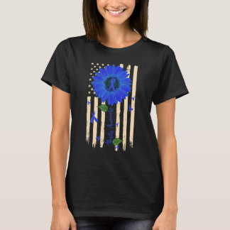 Myositis Awareness Blue Ribbon Sunflower American  T-Shirt