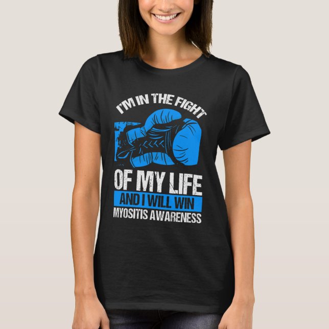 Myositis Awareness I will win Warrior Blue Ribbon T-Shirt (Front)