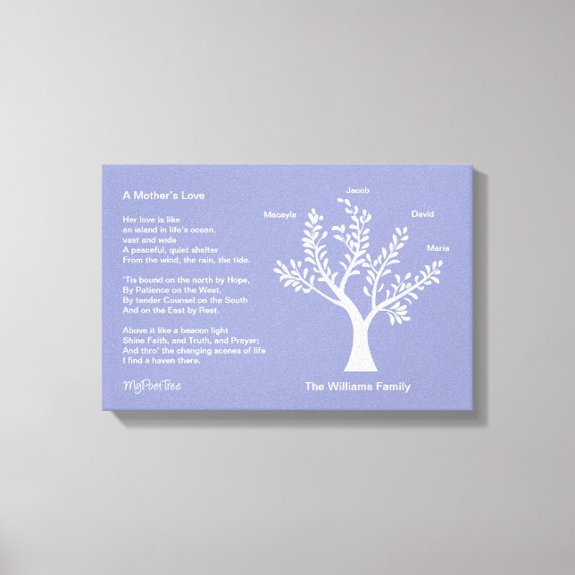 MyPoetTree, Family Tree with Poem for Mum Canvas Print (Front)