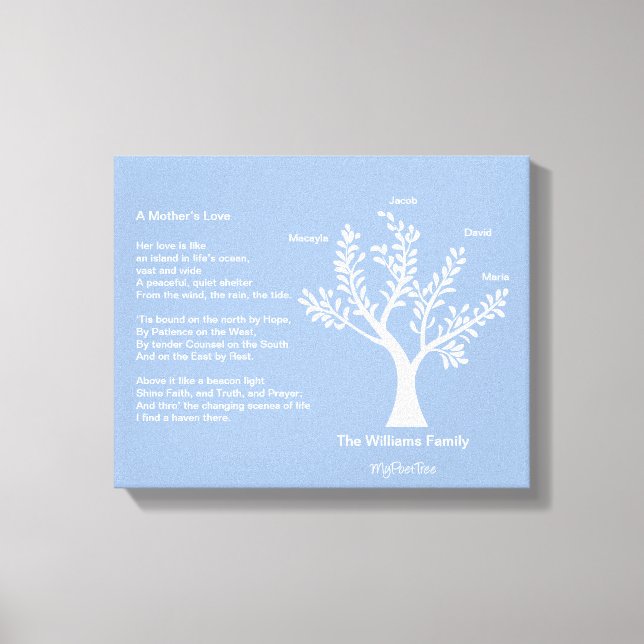 MyPoetTree, Family Tree with Poem for Mum Canvas Print (Front)