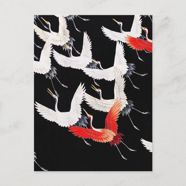 Myriad of Flying Cranes - Vintage Japanese Art Postcard (Front)