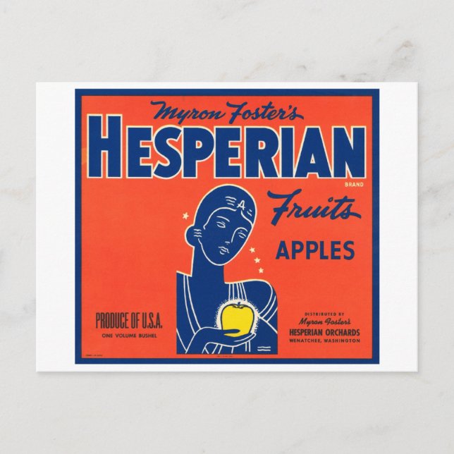 Myron Foster's Hesperian Fruits Apple Crate Labels Postcard (Front)