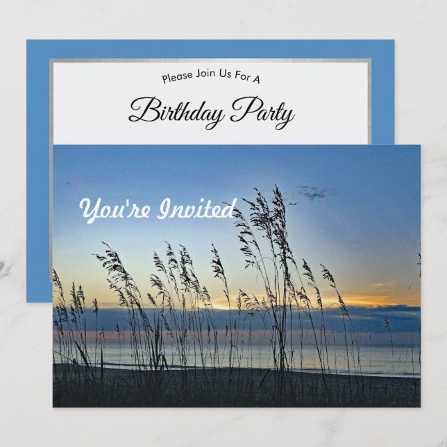 Myrtle Beach Grass Sunrise Photo Birthday Invitation (Front/Back)