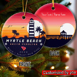 Myrtle Beach lighthouse SC Retro Sunset Souvenirs Ceramic Tree Decoration<br><div class="desc">Myrtle Beach retro beach design for vacation. Myrtle Beach South Carolina island Vintage souvenir for travel to South Carolina island. Myrtle Beach beach artwork for South Carolina vacationers and backpackers. Myrtle Beach retro souvenir. Design for backpackers and travel to South Carolina . island with beach Vintage souvenir for seaside vacationers....</div>