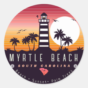 Myrtle Beach lighthouse SC Retro Sunset Souvenirs Classic Round Sticker