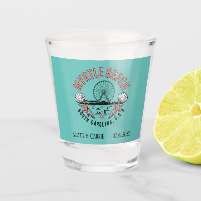 Myrtle Beach Retro Vignette  Personalised Shot Glass (Front)