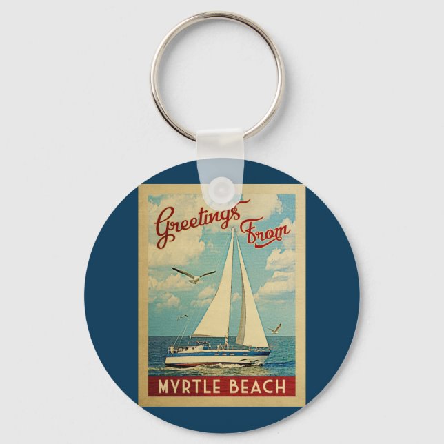 Myrtle Beach Sailboat Vintage Travel SC Key Ring (Front)