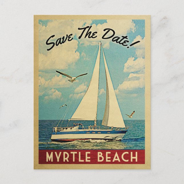 Myrtle Beach Save The Date Sailboat Nautical Announcement Postcard (Front)