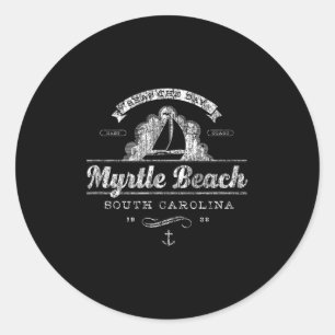 Myrtle Beach Sc Sailboat Vintage Nautical Tee Classic Round Sticker