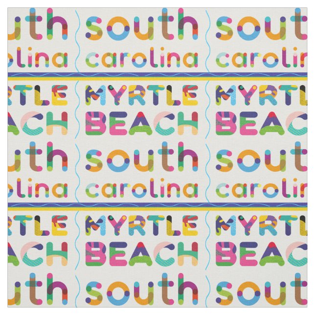 Myrtle Beach, South Carolina. Colour Text Pattern Fabric (Swatch)