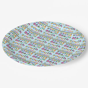 Myrtle Beach, South Carolina. Colour Text Pattern  Paper Plate
