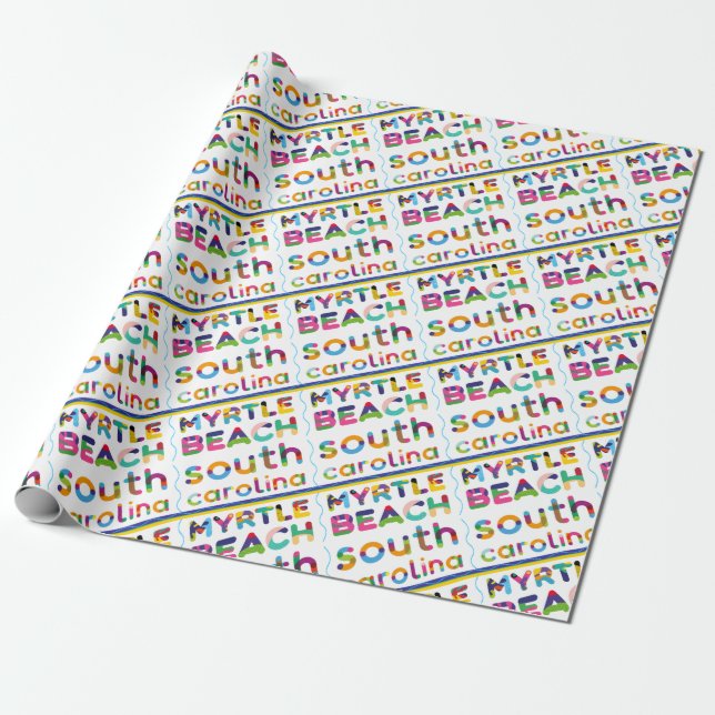 Myrtle Beach, South Carolina. Colour Text Pattern Wrapping Paper (Unrolled)