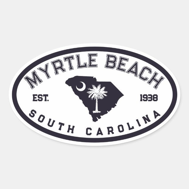 Myrtle Beach South Carolina Flag Map Souvenirs Oval Sticker (Front)
