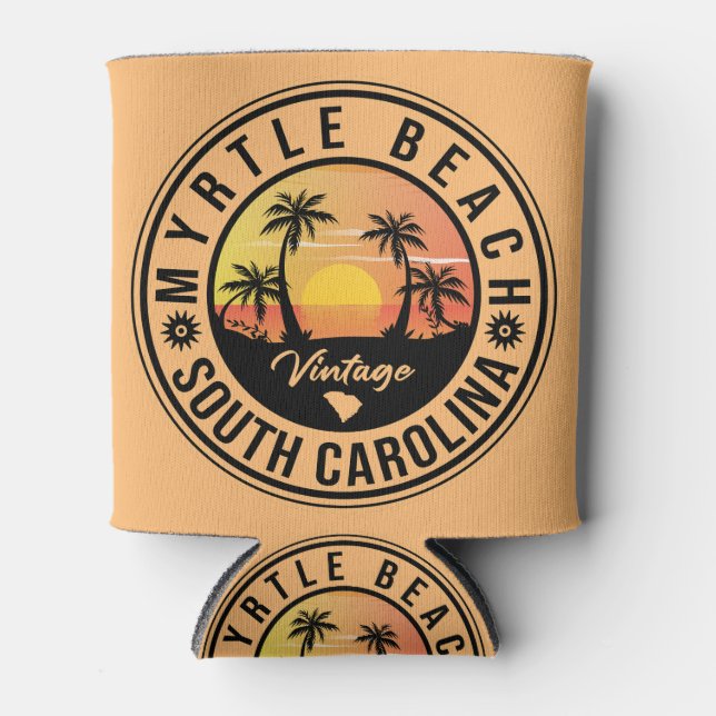 Myrtle Beach South Carolina Retro Sunset Souvenir Can Cooler (Front)
