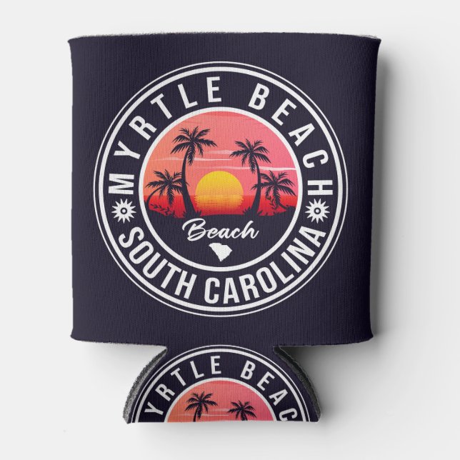 Myrtle Beach South Carolina Retro Sunset Souvenir Can Cooler (Front)