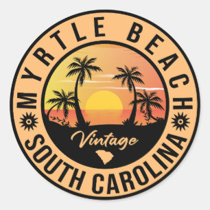 Myrtle Beach South Carolina Retro Sunset Souvenir Classic Round Sticker