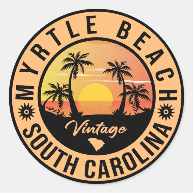 Myrtle Beach South Carolina Retro Sunset Souvenir Classic Round Sticker (Front)