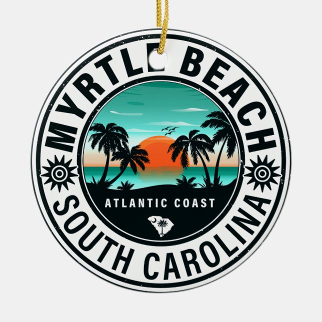 Myrtle Beach South Carolina Retro Sunset Souvenirs Ceramic Tree Decoration (Front)