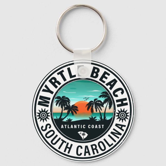 Myrtle Beach South Carolina Retro Sunset Souvenirs Key Ring (Front)