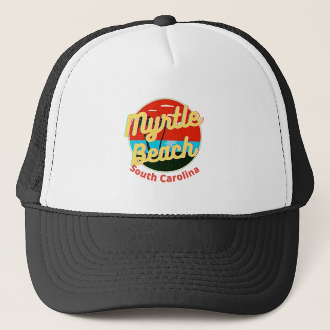Myrtle Beach South Carolina Retro Sunset Trucker Hat (Front)
