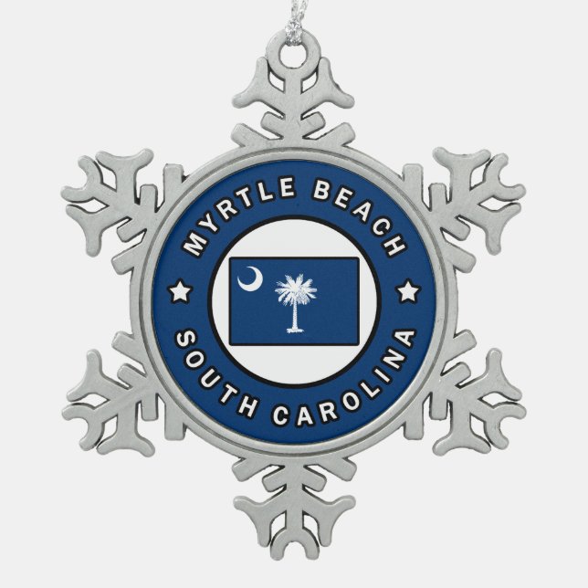 Myrtle Beach South Carolina Snowflake Pewter Christmas Ornament (Front)