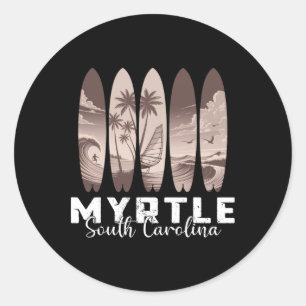 Myrtle Beach South Carolina Surfboard Men Women Su Classic Round Sticker