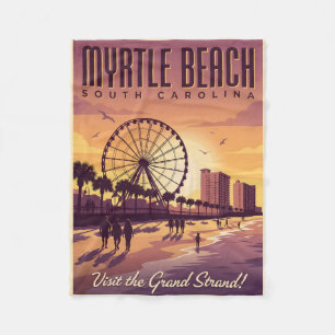 Myrtle Beach South Carolina Vintage Travel Fleece Blanket