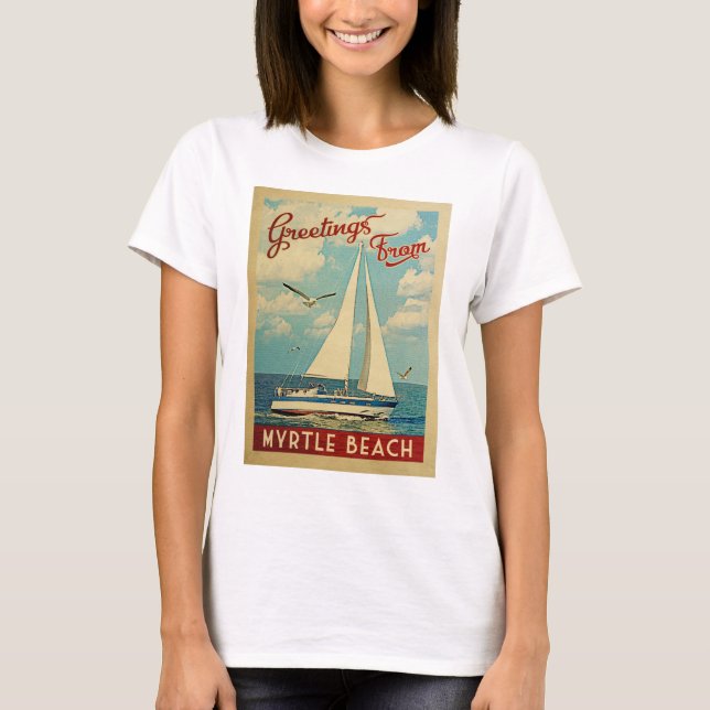 Myrtle Beach T-Shirt Sailboat Vintage Travel SC (Front)