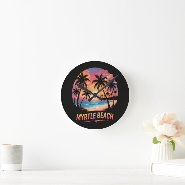 Myrtle Beach Vacation Surfer  Round Clock (Home)