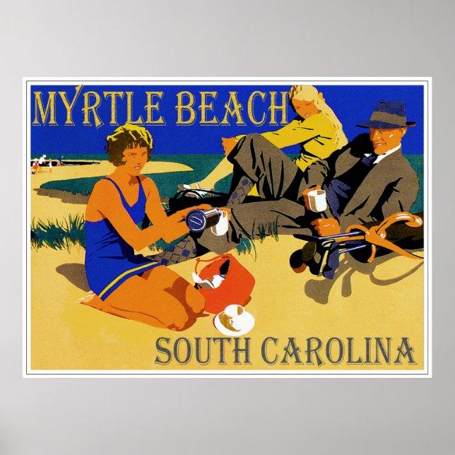 Myrtle Beach Vintage Beach Scene Poster (Front)