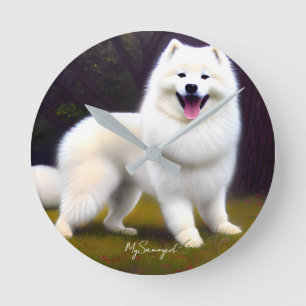MySamoyed Personalized Gift Idea Cute Samoyed Round Clock