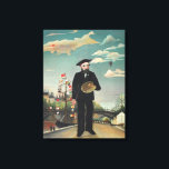 Myself Portrait Landscape 1890, Henri Rousseau Canvas Print<br><div class="desc">Myself Portrait Landscape (1890) by Henri Rousseau is a vintage post impressionism fine art self portrait painting. Rousseau is a giant, standing on the banks of the Seine River in Paris France with boats covered with international flags from around the world. The artist standing with a palette of paints, a...</div>