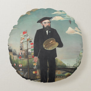 Myself: Portrait – Landscape, Henri Rousseau 1890 Round Cushion