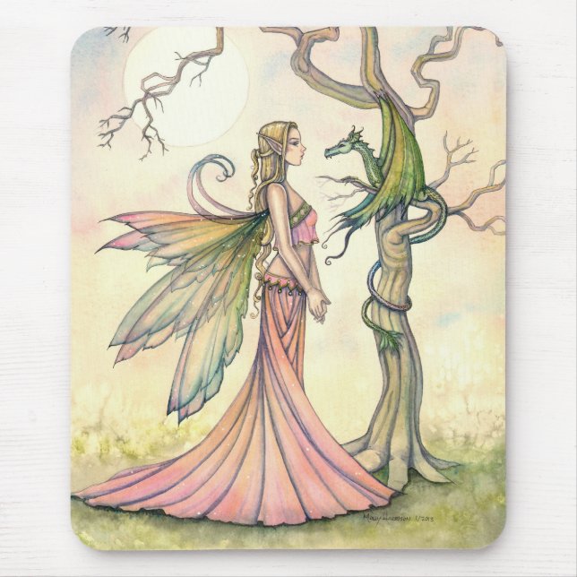 Mysical Fairy and Dragon Fantasy Art Mouse Mat (Front)