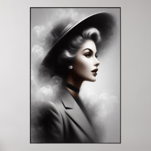 Mysterious 1940's Female Portrait Art Poster