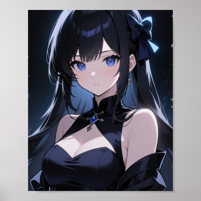  Mysterious anime girl with blue eyes Poster (Front)